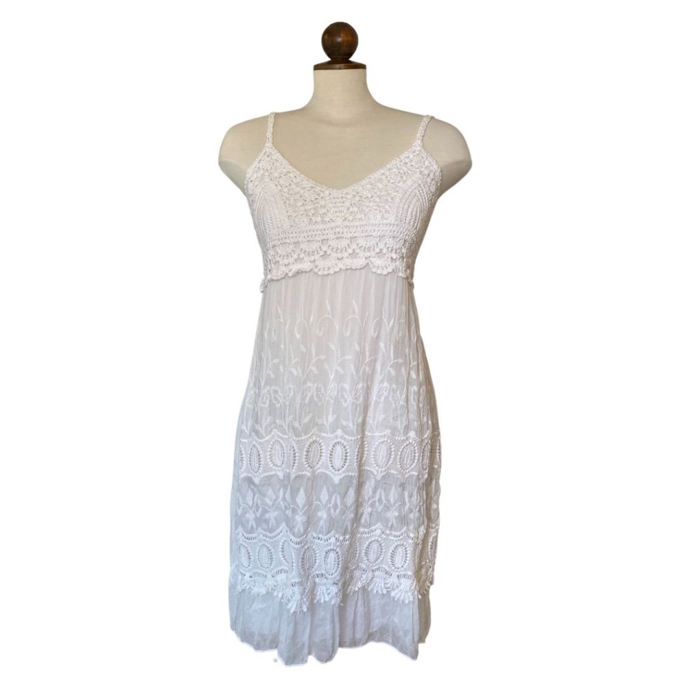 White crochet dress fully lined summer Size large bridal shower boho cowgirl